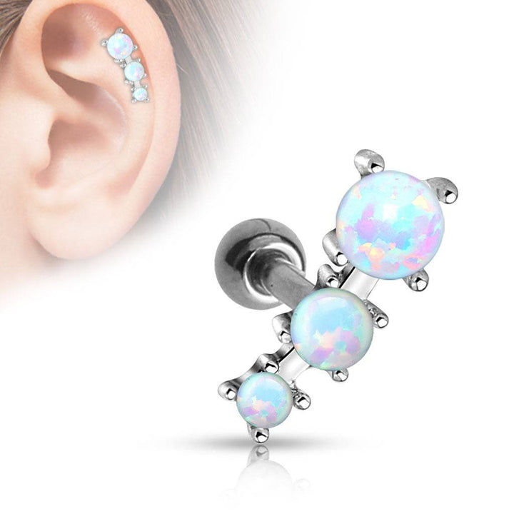 16ga 316L Surgical Steel 3 Opal Stone Along Ear Cartilage Ring - Pierced Universe