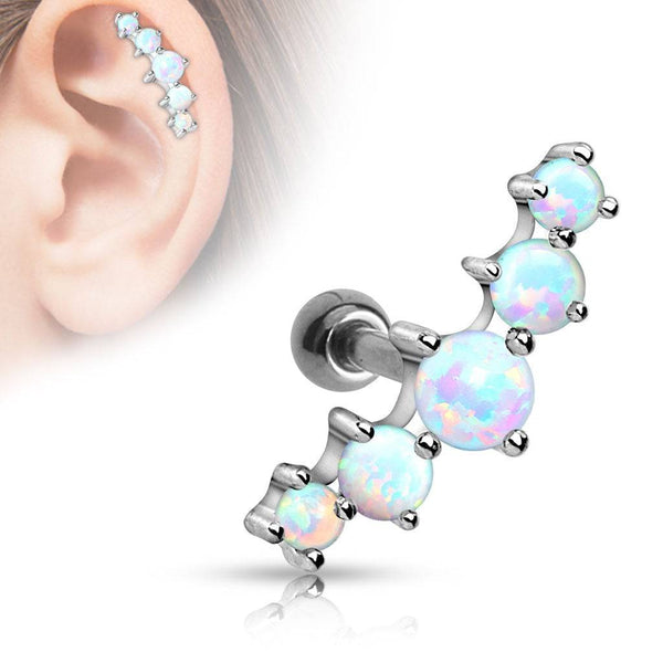 16ga 316L Surgical Steel 5 Opal Stone Along Ear Cartilage Ring 16ga 316L Surgical Steel 5 Opal Stone Along Ear Cartilage Ring