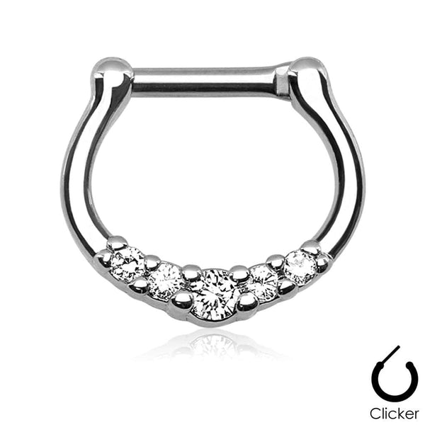 16ga Small All White Clear 5 Prong Set CZ Septum Ring  316L Surgical Steel Bar Clicker - Pierced Universe