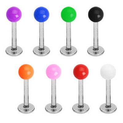 16ga Surgical Steel Flat Back Monroe Labret with Solid UV Acrylic Ball Cartilage Tragus Ring - Pierced Universe