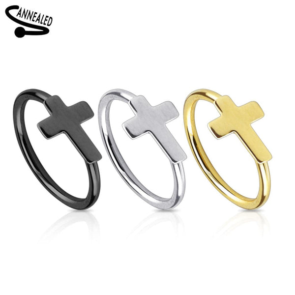 20ga 316L Surgical Steel Annealed Cross Crusifix Nose Ring Hoops - Pierced Universe