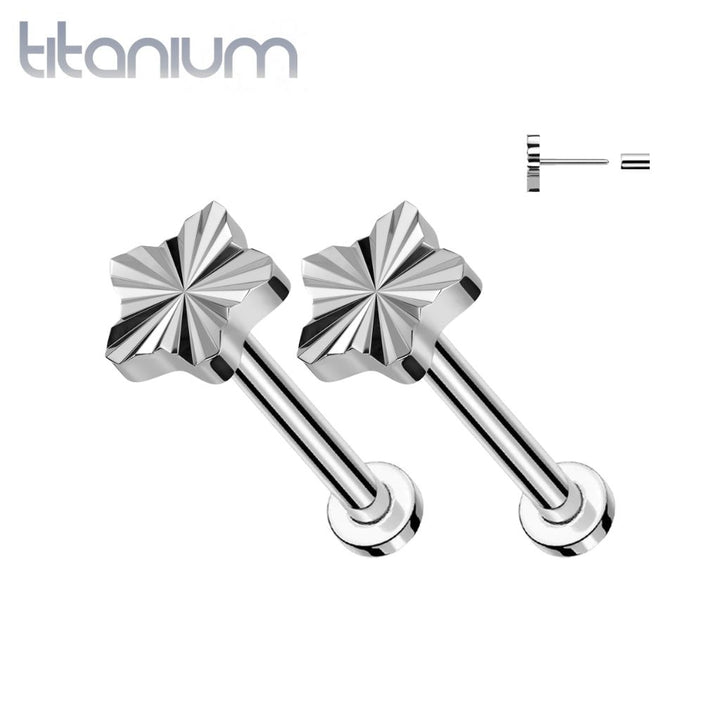 Pair of Implant Grade Titanium Dainty Ridged Star Threadless Push In Earrings With Flat Back - Pierced Universe