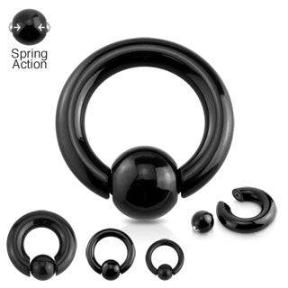 316L Black Surgical Steel Spring Ball Captive Bead Ring Hoop - Pierced Universe