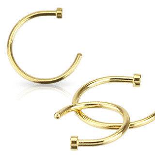 316L Gold Plated Surgical Steel Half Open Ended Nose Ring Hoop with Stopper - Pierced Universe