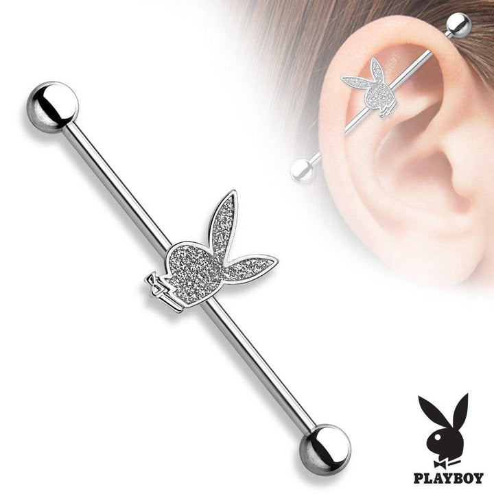 316L Surgical Sand Paper Playboy Straight Industrial Barbell - Pierced Universe