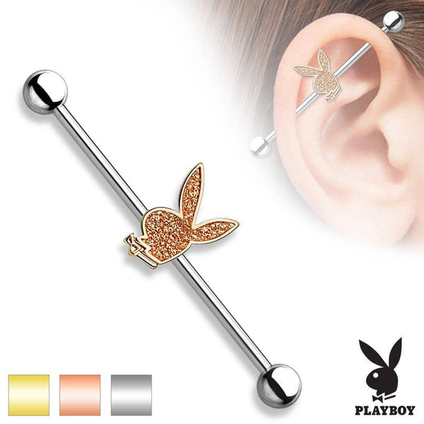 316L Surgical Sand Paper Playboy Straight Industrial Barbell - Pierced Universe