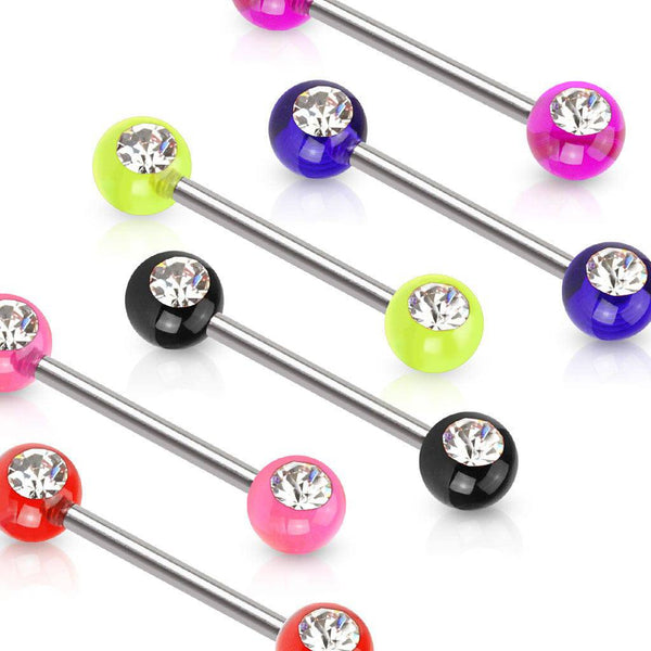316L Surgical Steel 14ga Acrylic Nipple Ring Barbell with Clear Set Gems 316L Surgical Steel 14ga Acrylic Nipple Ring Barbell with Clear Set Gems