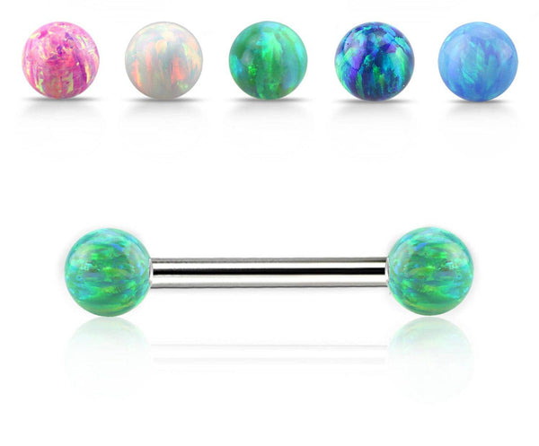 316L Surgical Steel 14ga Straight Barbell with 5mm Opal Balls - Pierced Universe
