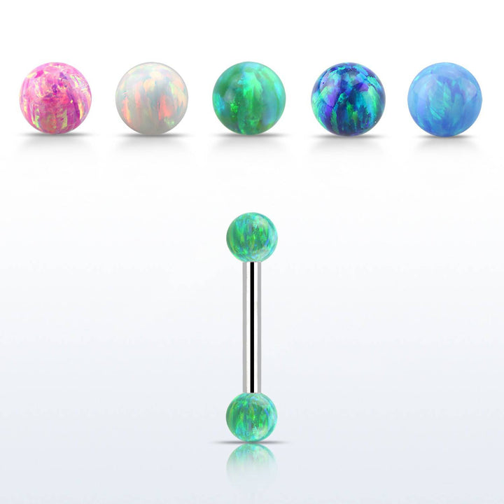 316L Surgical Steel 16ga Helix Straight Barbell with 3mm Opal Balls - Pierced Universe