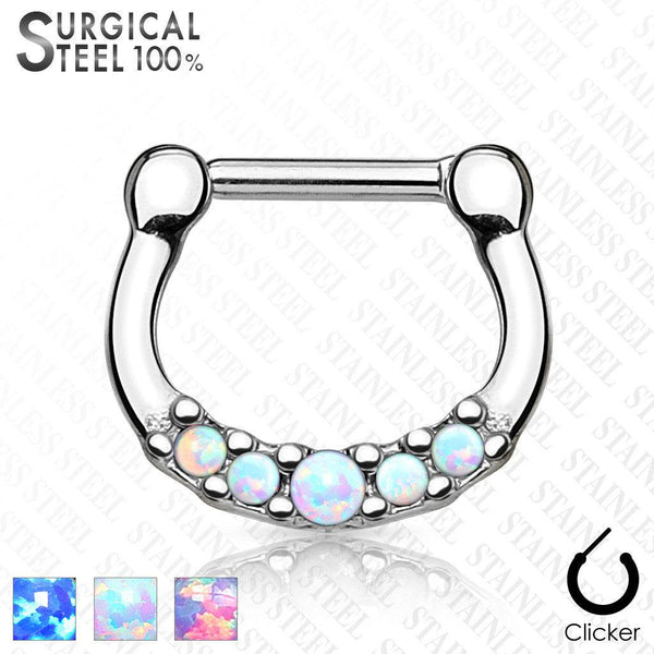 316L Surgical Steel 5 Gem Opal Septum Ring Clicker - Pierced Universe