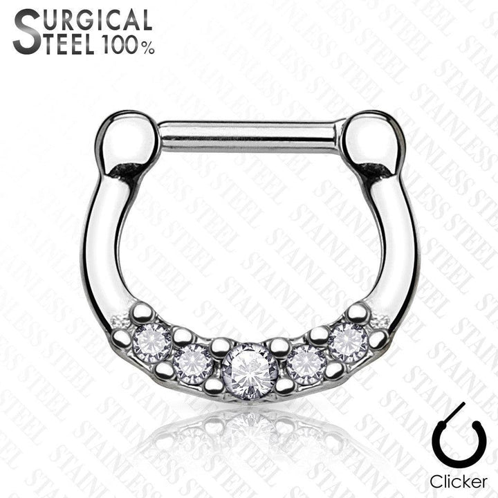 316L Surgical Steel 5 Gem Septum Ring Clickers - Pierced Universe