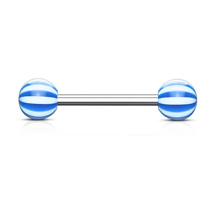 316L Surgical Steel Acrylic Blue Beach Ball Straight Barbell - Pierced Universe
