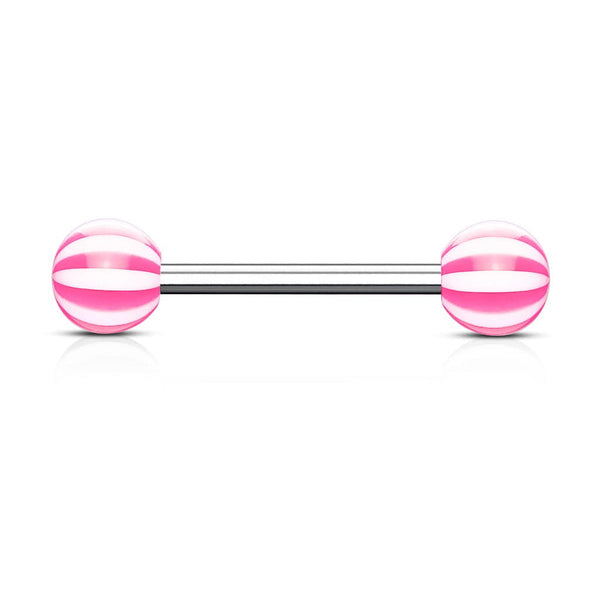 316L Surgical Steel Acrylic Pink Beach Ball Straight Barbell - Pierced Universe