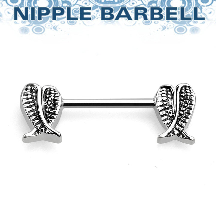 316L Surgical Steel Angel Wings  On Both Sides Nipple Ring Straight Barbell - Pierced Universe