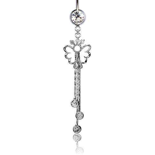 316L Surgical Steel Angel with Chain CZ Dangle Belly Ring - Pierced Universe