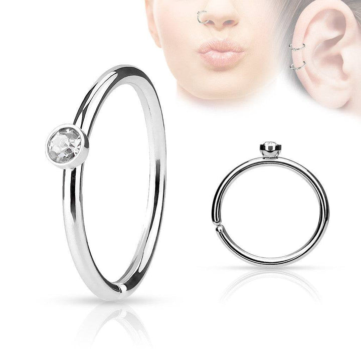 316l Surgical Steel Annealed Multi Use Nose Hoop Ring with Gem - Pierced Universe