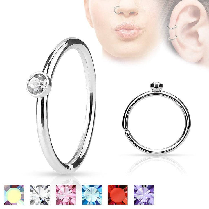 316l Surgical Steel Annealed Multi Use Nose Hoop Ring with Gem - Pierced Universe