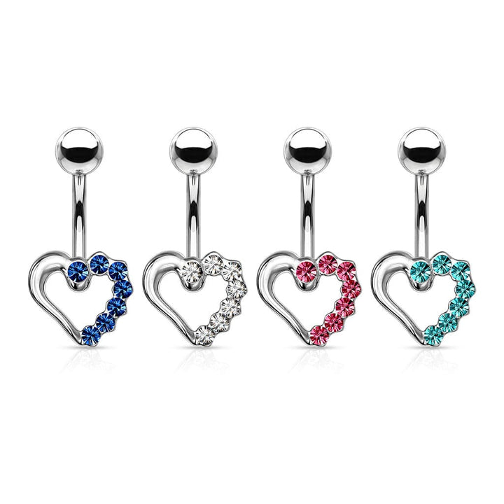 316L Surgical Steel Aqua CZ Heart Outline Stud Belly Ring - Pierced Universe