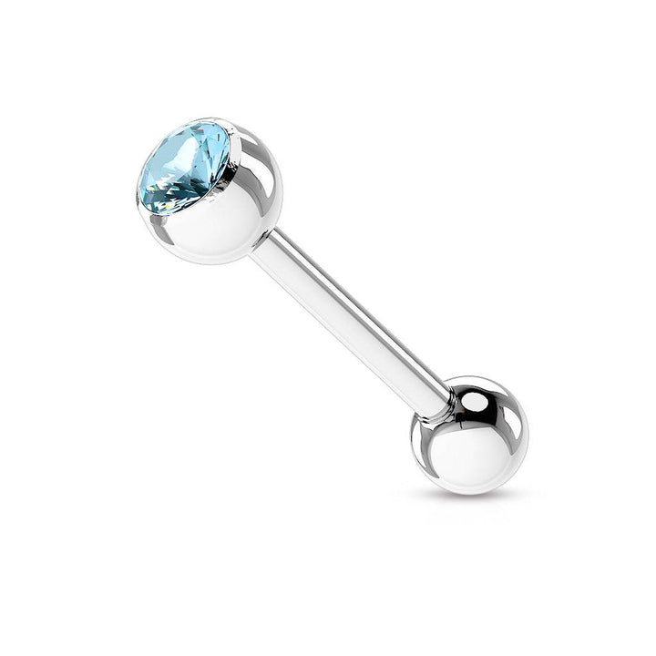 316L Surgical Steel Aqua Gem Straight Barbell Tongue Ring - Pierced Universe