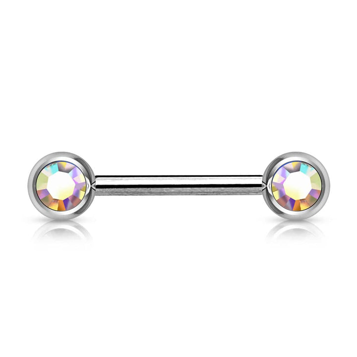 316L Surgical Steel Aurora Borealis CZ Ball Gem Nipple Ring Barbell - Pierced Universe
