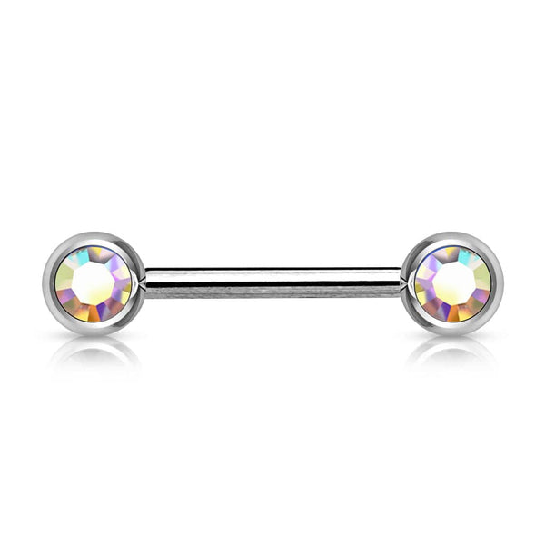 316L Surgical Steel Aurora Borealis CZ Ball Gem Nipple Ring Barbell 316L Surgical Steel Aurora Borealis CZ Ball Gem Nipple Ring Barbell