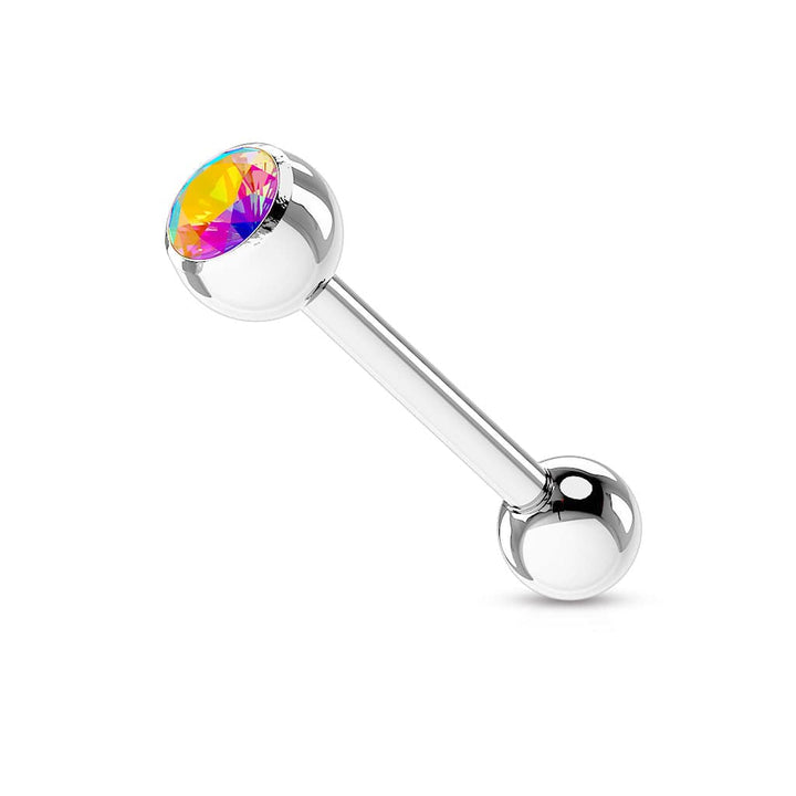 316L Surgical Steel Aurora Borealis Gem Straight Barbell Tongue Ring - Pierced Universe