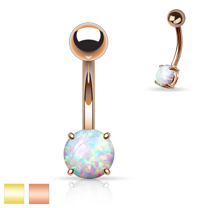 316L Surgical Steel Basic 6mm Opal Prong Set Belly Ring - Pierced Universe