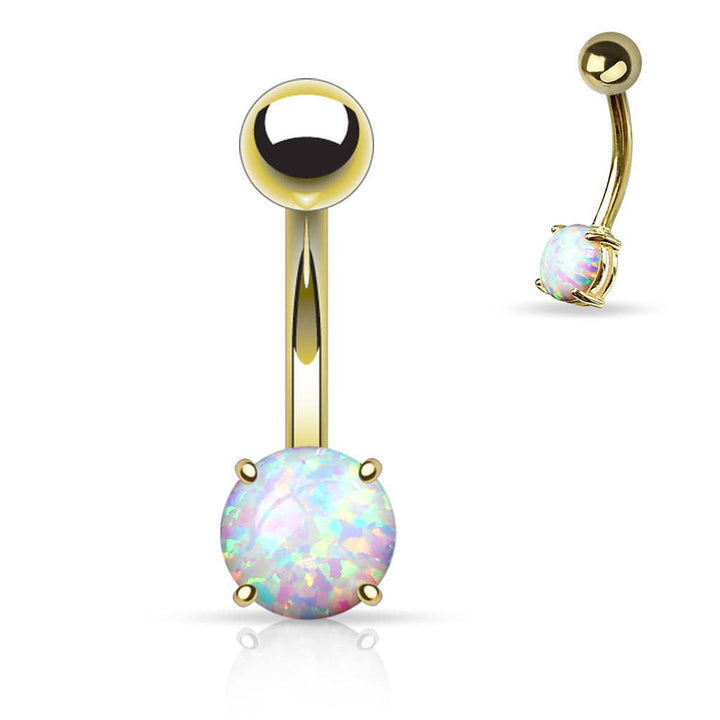 316L Surgical Steel Basic 6mm Opal Prong Set Belly Ring - Pierced Universe