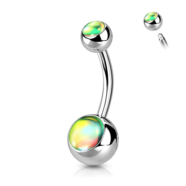 316L Surgical Steel Basic Green Iridescent Stone Belly Ring - Pierced Universe