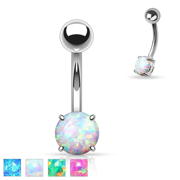 316L Surgical Steel Basic Prong Set 6mm Opal Belly Ring - Pierced Universe