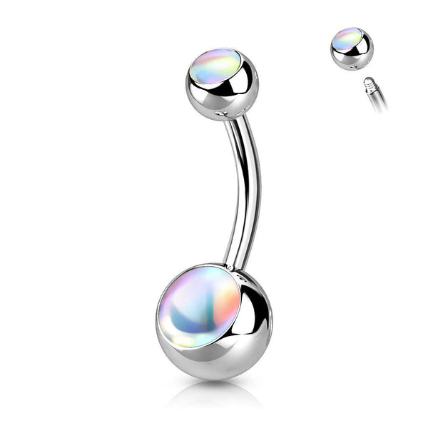 316L Surgical Steel Basic White Iridescent Stone Belly Ring - Pierced Universe