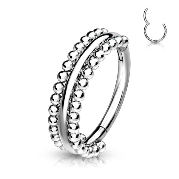 316L Surgical Steel Beaded Hinged Clicker Hoop Ring - Pierced Universe