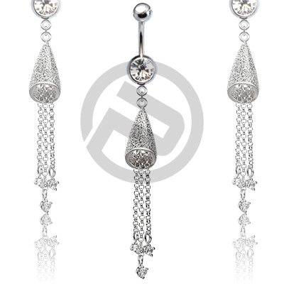 316L Surgical Steel Beautiful Dangling 3 Floating Chains Through Shell Belly Ring - Pierced Universe