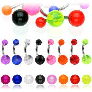 316L Surgical Steel Belly Button Navel Ring with Acrylic Balls - Pierced Universe