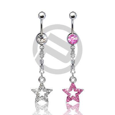 316L Surgical Steel Belly Button Navel Ring with Long Star Drop Dangle - Pierced Universe