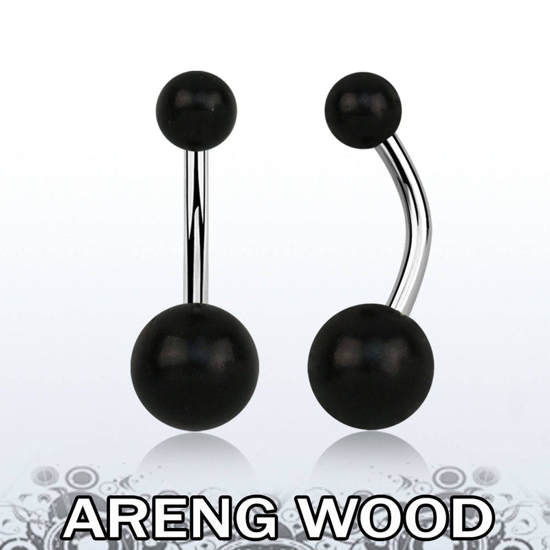 316L Surgical Steel Belly Button Ring with Black Areng Wood Balls - Pierced Universe