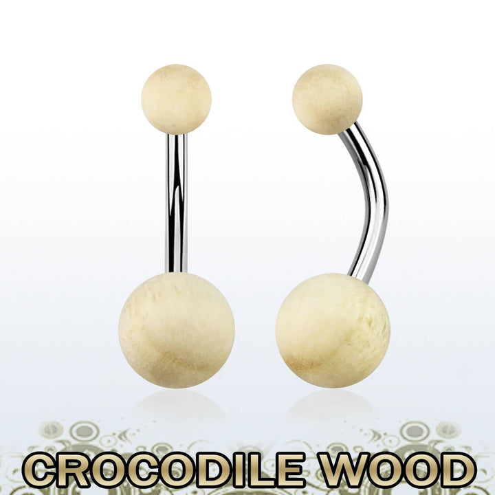 316L Surgical Steel Belly Button Ring with Crocodile Wood Balls - Pierced Universe