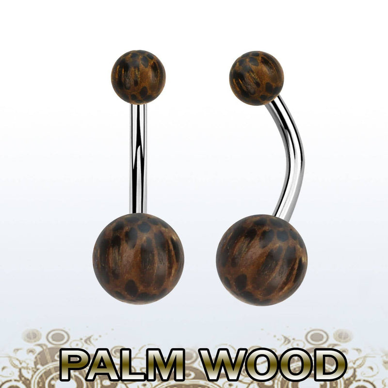 316L Surgical Steel Belly Button Ring with Palm Wood Balls - Pierced Universe