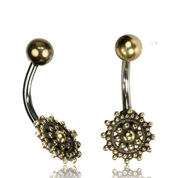 316L Surgical Steel Belly Ring Bar with Brass Anchor Wheel - Pierced Universe