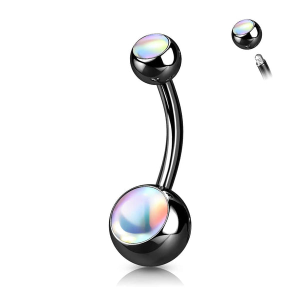 316L Surgical Steel Black PVD Basic White Iridescent Stone Belly Ring - Pierced Universe