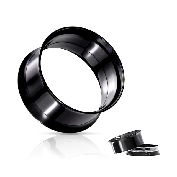 316L Surgical Steel Black PVD Double Flared Screw On Ear Spacers Tunnels Spacers - Pierced Universe