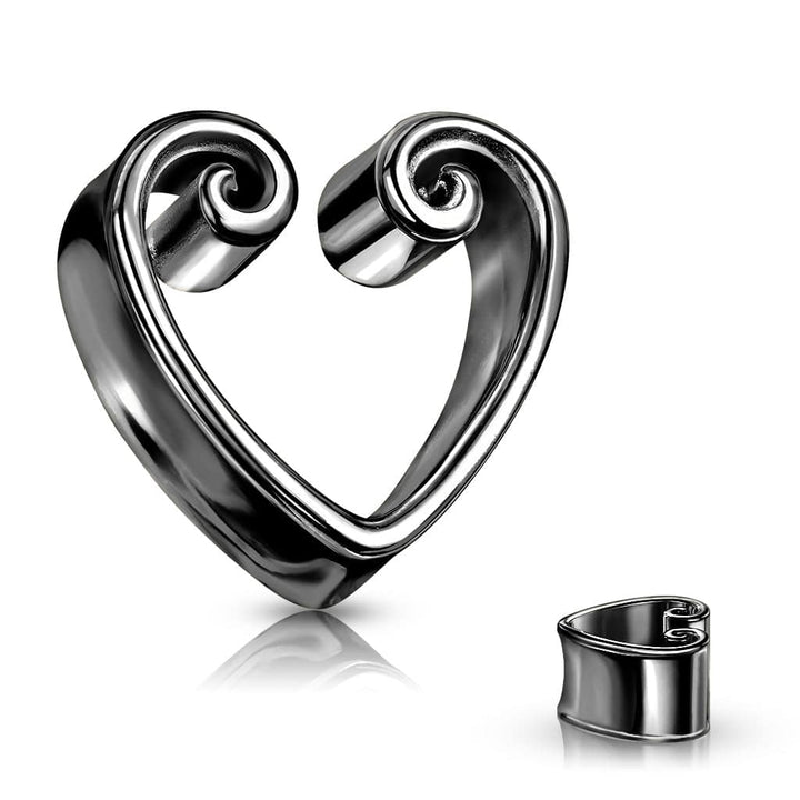 316L Surgical Steel Black PVD Heart Shaped Double Flared Tunnels - Pierced Universe