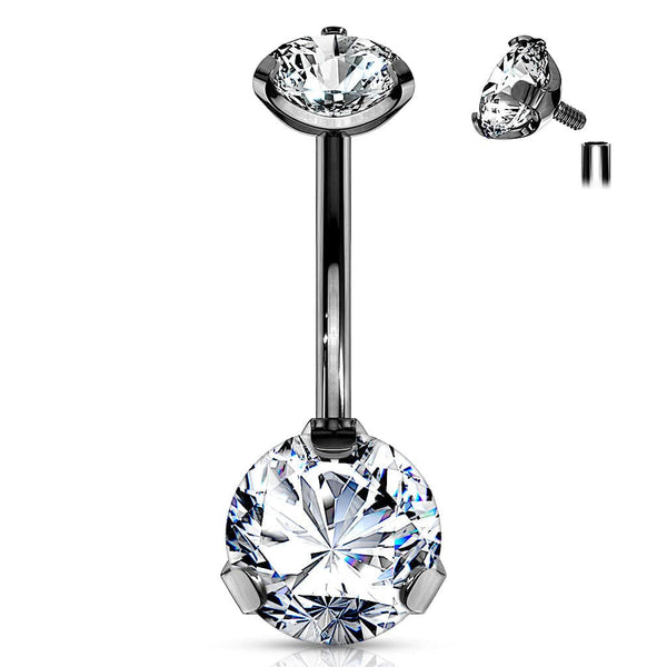 316L Surgical Steel Black PVD Internally Threaded White CZ Belly Ring - Pierced Universe