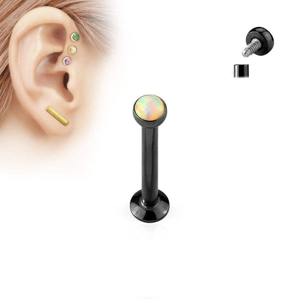 316L Surgical Steel Black PVD Internally Threaded White Opal Labret - Pierced Universe