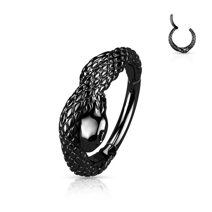 316L Surgical Steel Black PVD Snake Hinged Hoop Clicker - Pierced Universe