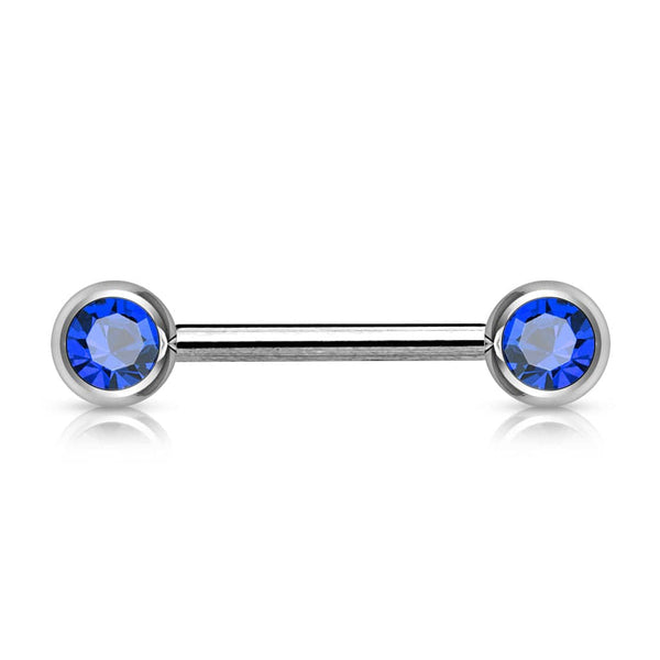 316L Surgical Steel Blue CZ Ball Gem Nipple Ring Barbell - Pierced Universe