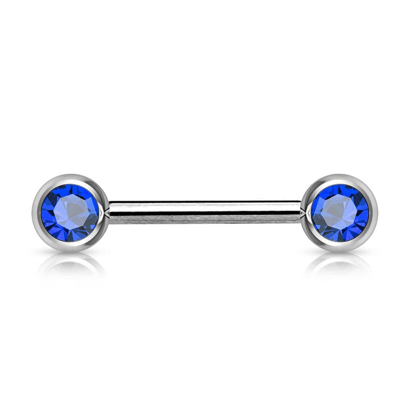 316L Surgical Steel Blue CZ Ball Gem Nipple Ring Barbell - Pierced Universe