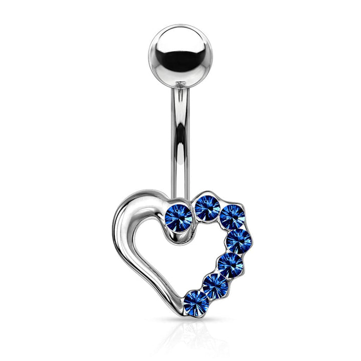 316L Surgical Steel Blue CZ Heart Outline Stud Belly Ring - Pierced Universe