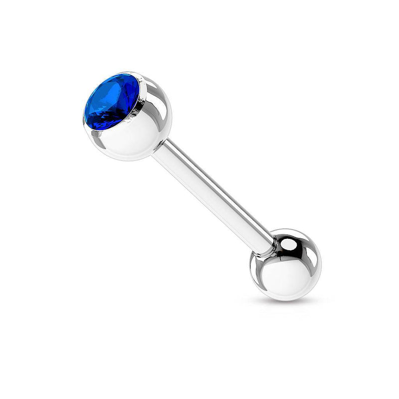 316L Surgical Steel Blue Gem Straight Barbell Tongue Ring - Pierced Universe