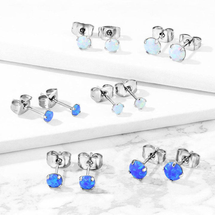 316L Surgical Steel Blue Opal Earrings Studs - Pierced Universe